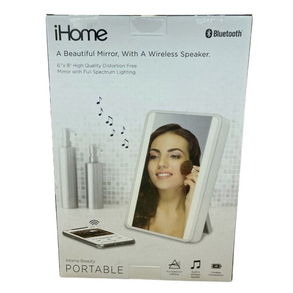 iHome Portable Vanity Mirror with Bluetooth Audio LED Lighting NEW - Picture 2 of 12